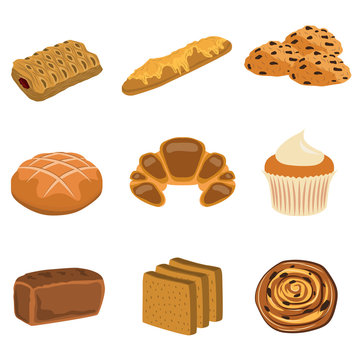 bakery products flat icon set