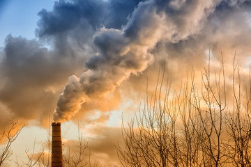 Smoke from the chimney in winter.