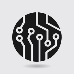 Circuit board  icon. Technology scheme square symbol. Flat design style.