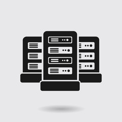 Network servers in data center icon. Flat design style.