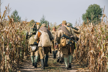 Reenactors Men Dressed As Russian Soviet Red Army Infantry Soldiers