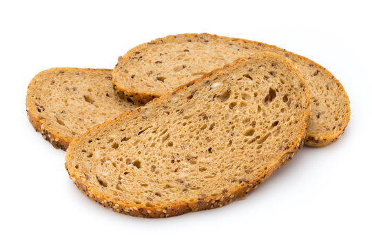 Rye bread slice isolated on white background.