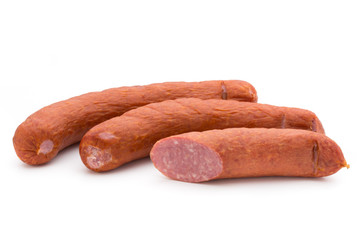 Smoked sausage on a white background.
