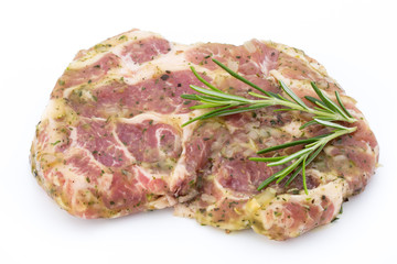Pork chop, marinated. Isolated on the white background.