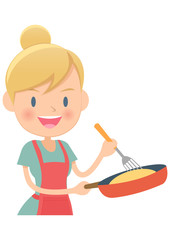 主婦　フライパンでオムライスを作る