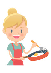 主婦　フライパンで目玉焼きを作る