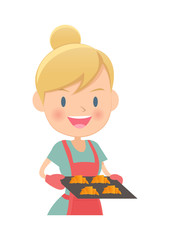 主婦　パンを焼く