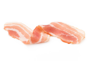Bacon isolated on white background. Delikatese food.