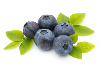 Fresh blueberries on a white background.