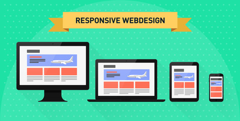Responsive webdesign Computer Laptop Tablet Pad Smartphone Flat Design Vektor 
