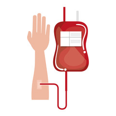 hand human with bag blood donation icon vector illustration design