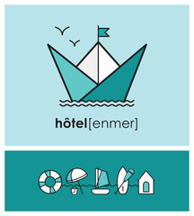 Logo, marque, nom, bateau, origami