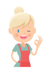 主婦　OKサイン　上半身