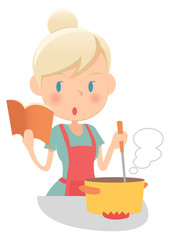 主婦　レシピをみながら鍋料理