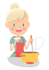 主婦　鍋料理の味見　おいしい