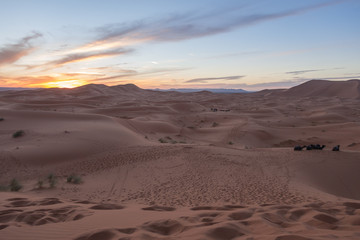 Fototapeta na wymiar Sunset in Sahara desert, Merzouga, Morocco