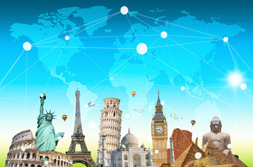 Famous landmarks of the world connected to each other