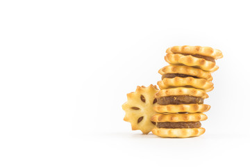 Pastry stuffed with pineapple on a white background.