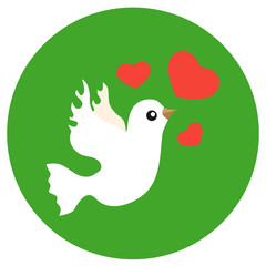938276 White dove with hearts. Icons in a flat style on a round background. Vector image. Element of design, interface