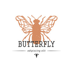 Vintage hand drawing butterfly silhouette label