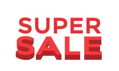 3d super sale on white background. 3d super sale sign.