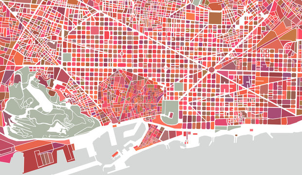 vector map of the city of Barcelona, Spain