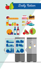 Vector open fridge full of healthy fresh