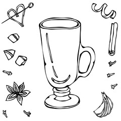 Sketch Glass with Irish Coffee. Hand Drawn Vector Illustraition.