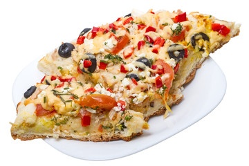 Pieces of homemade pizza on a plate