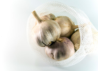 Garlics on white background, food ingredient