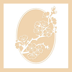 A branch of cherry or sakura blossoms. Laser cutting template suitable for greeting cards, invitations, covers, menus, interior decorations.