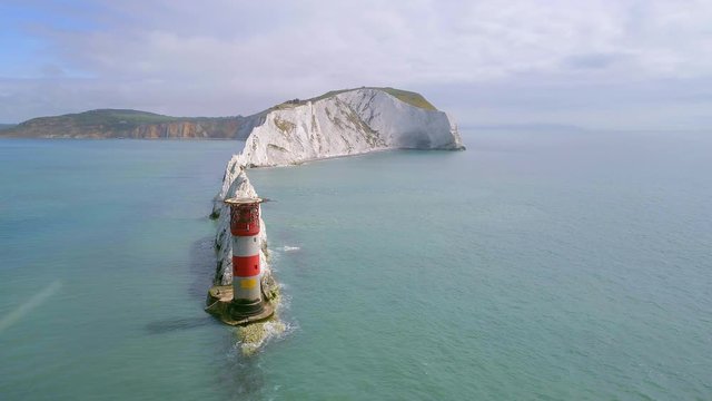 The Needles and Lighthouse on the Isle of Wight From the Air