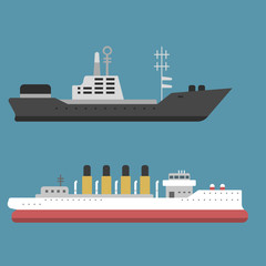 Naklejka premium Ship cruiser boat sea symbol vessel travel industry vector sailboats cruise set of marine icon