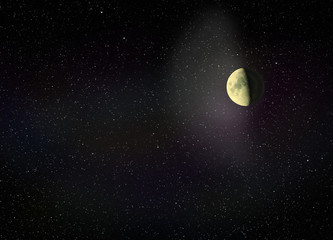 Moon glowing in the dark night sky