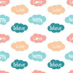 seamless vector pattern background illustration with clouds with words

