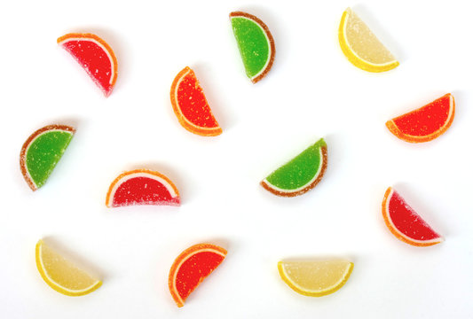 Assorted colored jelly slices in sugar