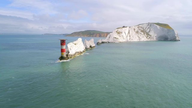 The Needles And Lighthouse On The Isle Of Wight Aerial