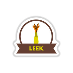 Label icon on design sticker collection leek with ribbon