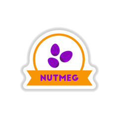 Label icon on design sticker collection kitchenware seasoning nutmeg with ribbon
