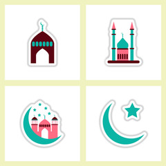 Label icon on design sticker collection ramadan Arabic assembly