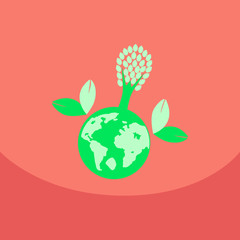Eco Friendly, green energy concept, vector illustration. Solar energy town, wind energy, electric cars. Save the planet concept. Go green. Save the Earth. Earth Day.
