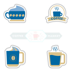 sets of Label Frames and badges vector icons coffee emblem coffee to go