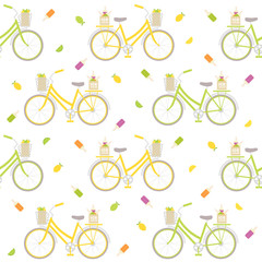 Obraz premium Seamless pattern with colorful bicycle, ice cream and lemons. Great for wrapping paper, posters, backgrounds for the site.
