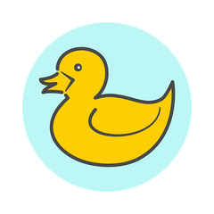 Yellow minimalistic flat duck icon, linear duck symbol, bathroom kids toy
