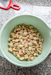Crumb for cooking in green bowl