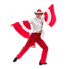 Dancing man wearing a toreador costume. Isolated on white background.