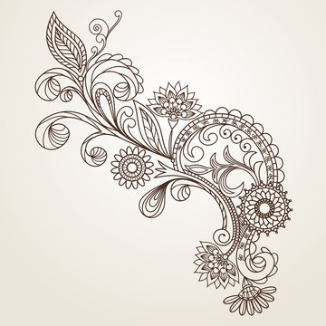 Hand-Drawn Abstract Henna Mehndi Abstract Flowers and Paisley  