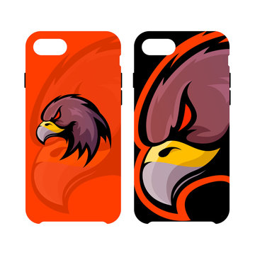 Furious eagle head sport vector logo concept smart phone case isolated on white background.
