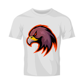 Furious eagle head sport vector logo concept isolated on white t-shirt mockup