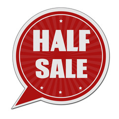 Half sale red speech bubble label or sign